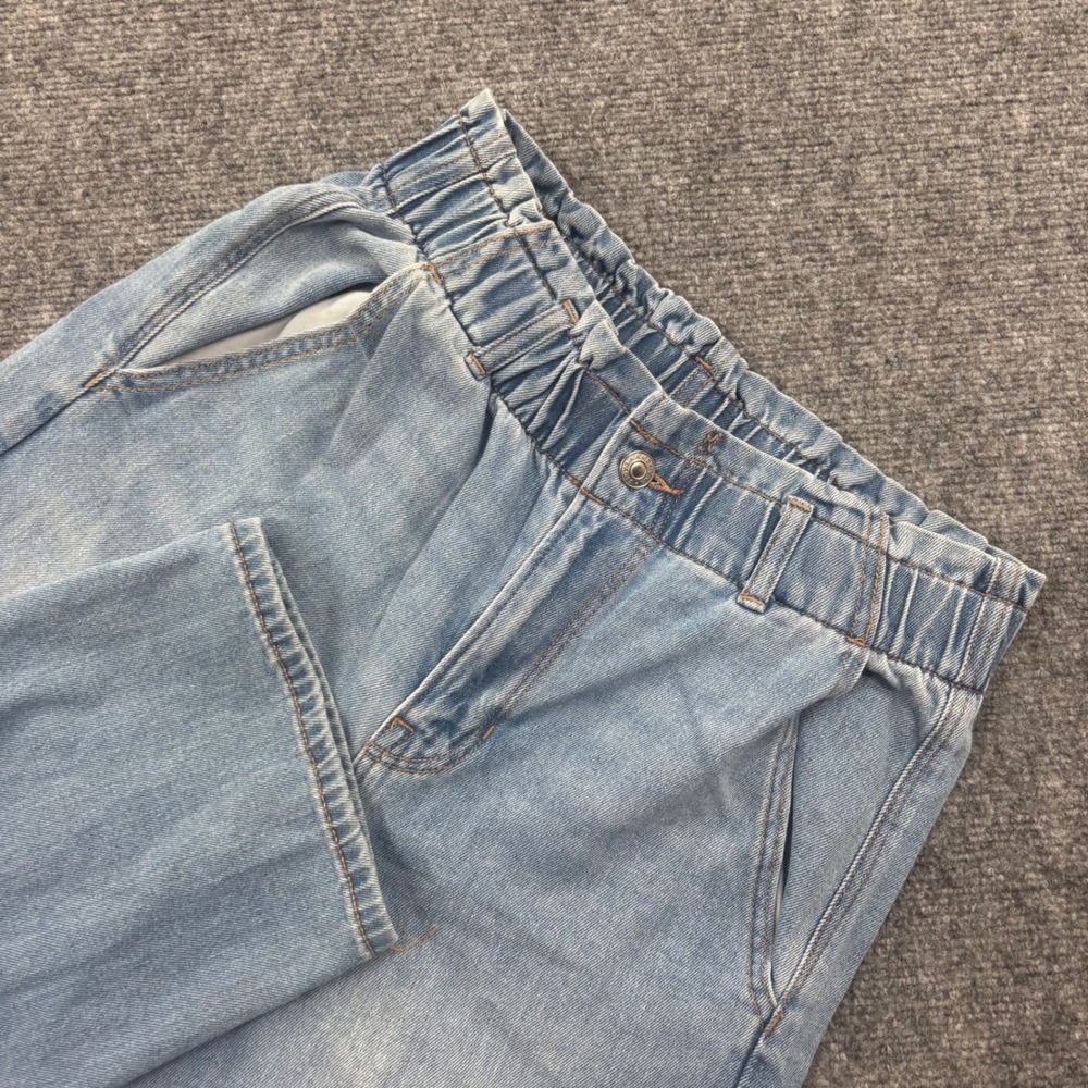 American Eagle Paperbag Jeans 8 Light Wash High Rise Elastic Waist Women's